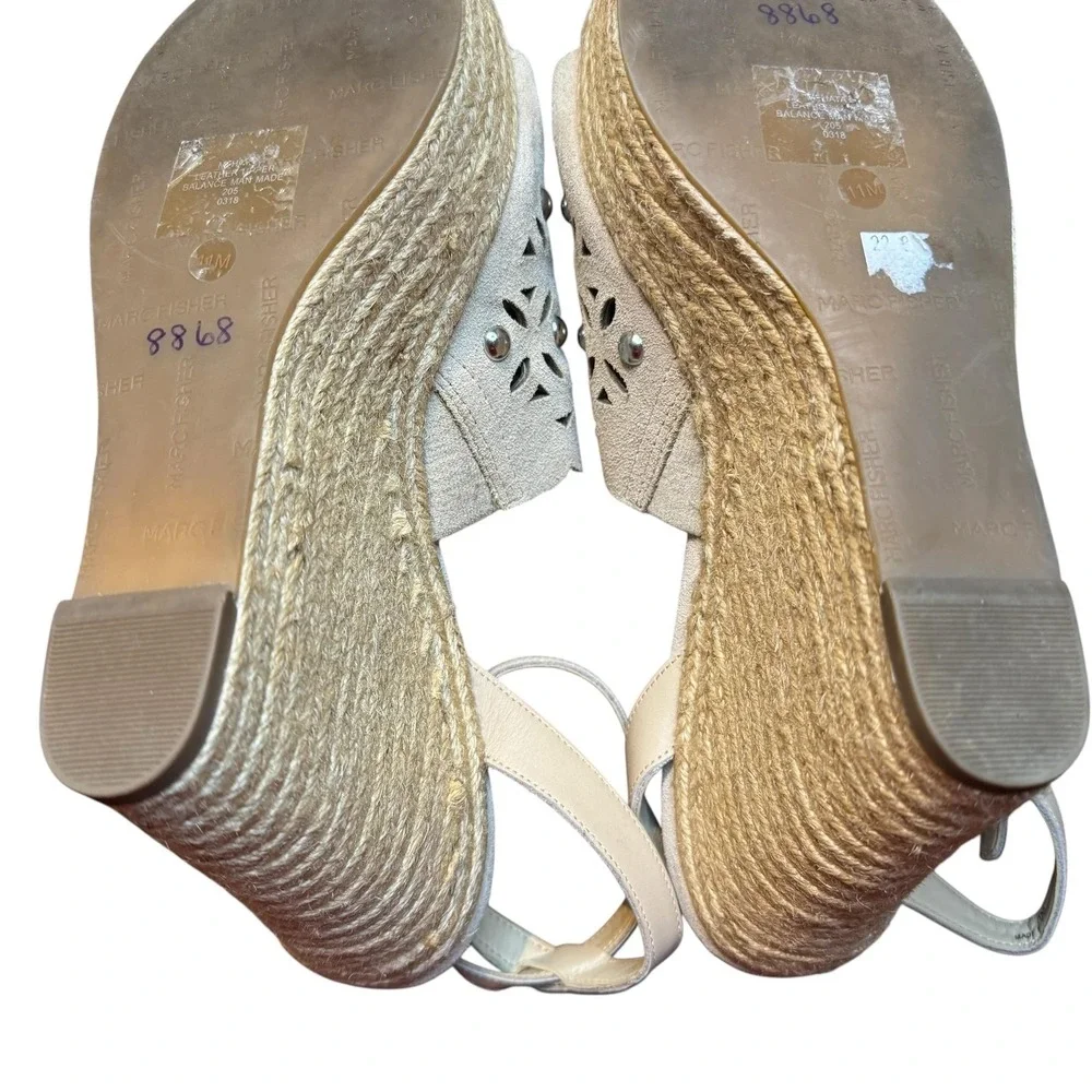 Marc Fisher‎ Shoes Womens Size 11M Beige Suede Studded Wedge Sandals Espadrille